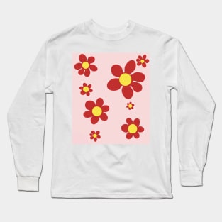 pattern flower pink red yellow 70s Long Sleeve T-Shirt